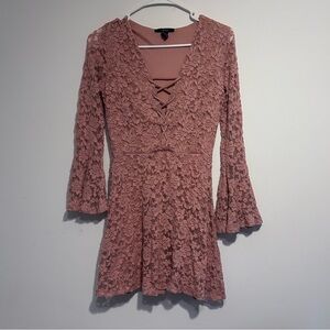NWOT Forever 21 Blush Pink Lace Floral Bell Sleeve Dress